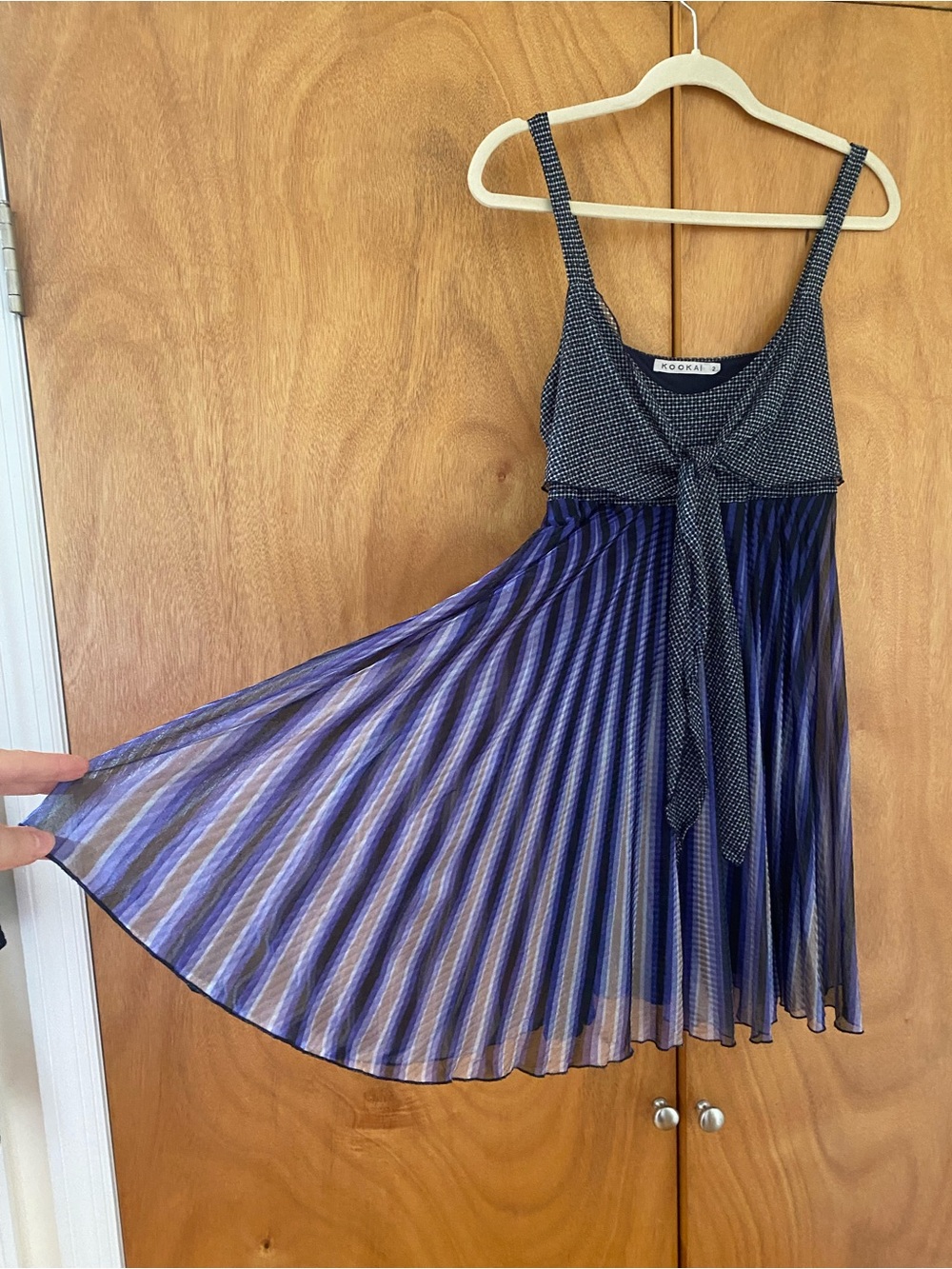 Kookai Girls Navy and Purple Pleated Tie-Waist Sundress